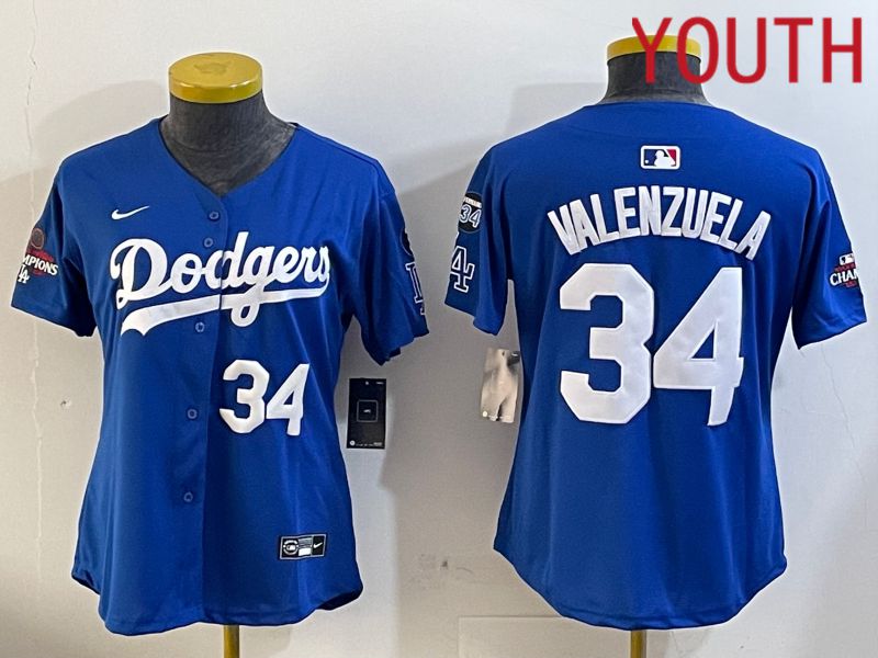 Youth Los Angeles Dodgers 34 Valenzuela Blue Game 2024 Nike MLB Jersey style 12052